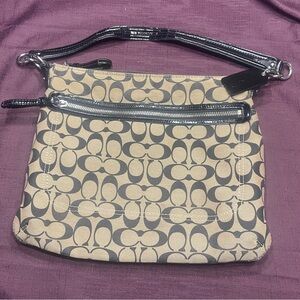 Coach Tan and Black Signature Shoulder Bag